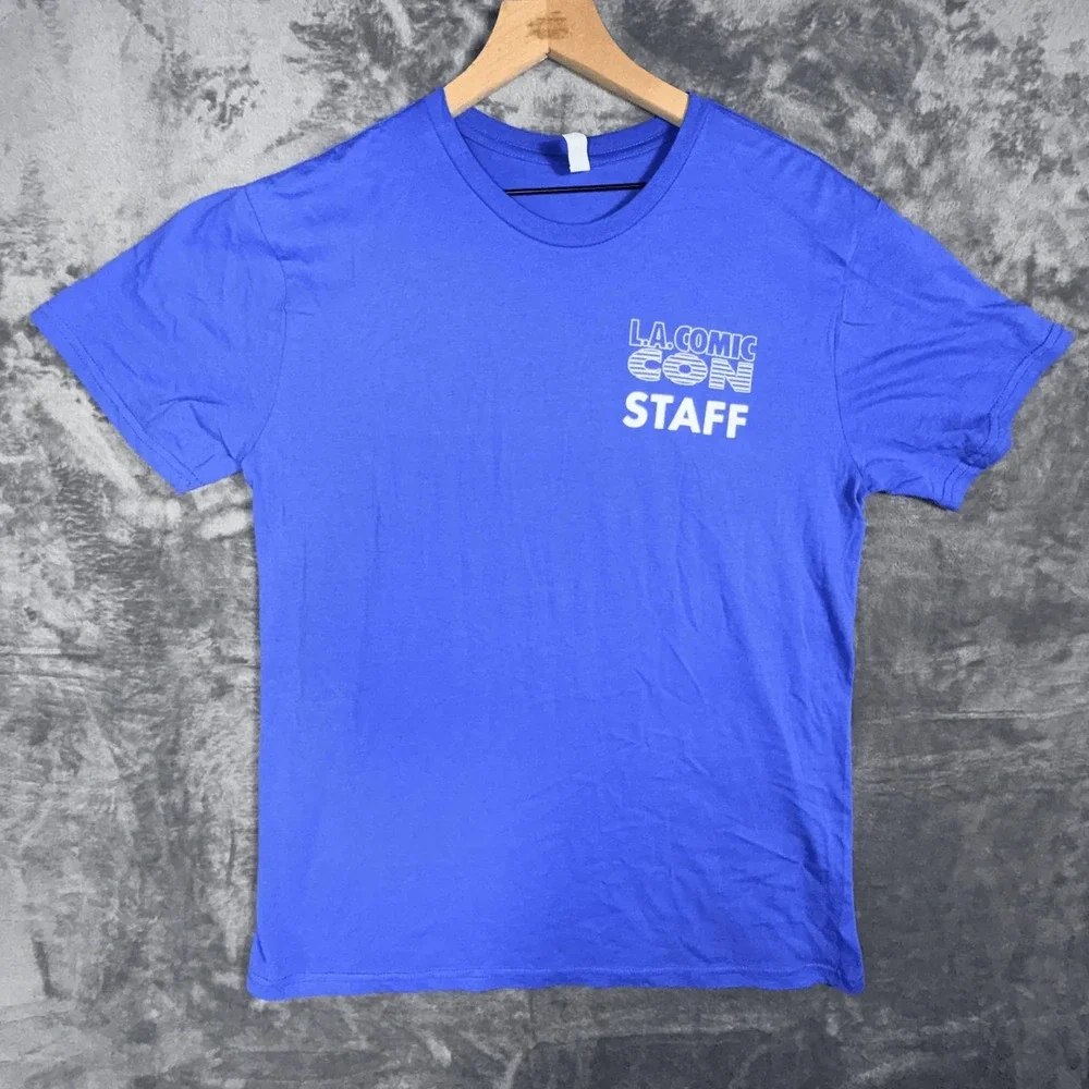 LA Comic Con Staff Mens T-Shirt L Blue Los Angeles Event Graphic Tee Collectible